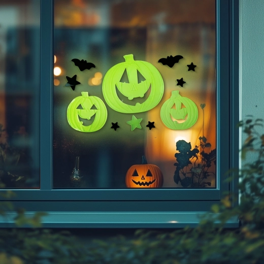 Phosphorescent Halloween pumpkin window decoration 29 × 16 cm