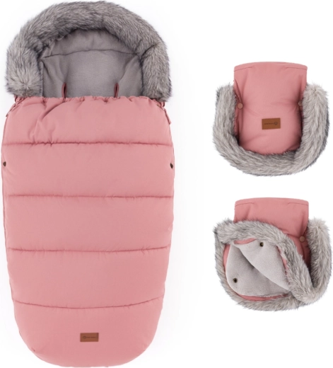 PETITE&MARS zimski set: zimska vreća Comfy 4u1 + rukavice za kolica Furry old rose