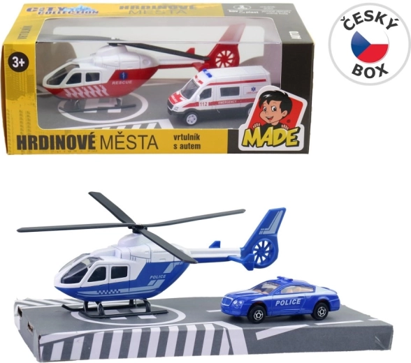 Spasilački set – helikopter i kola hitne pomoći od metala