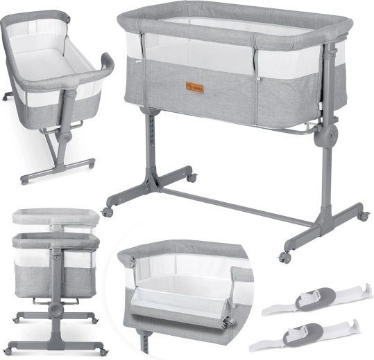 Nukido bedside crib with mattress, grey