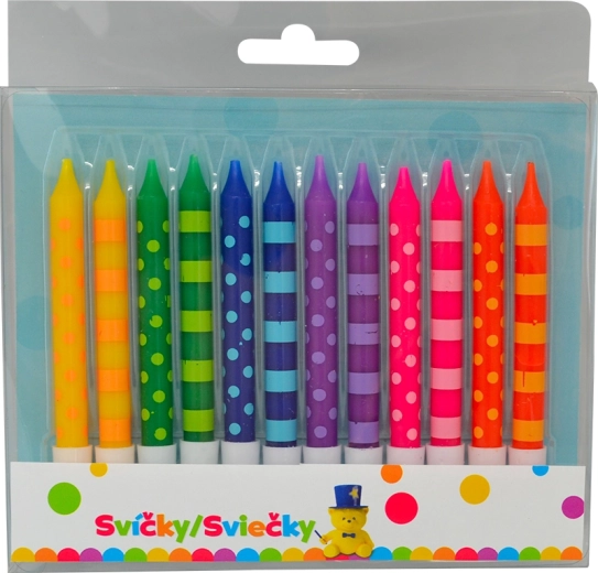 Rođendanske svijeće 8 cm s točkicama i prugama, 12 kom