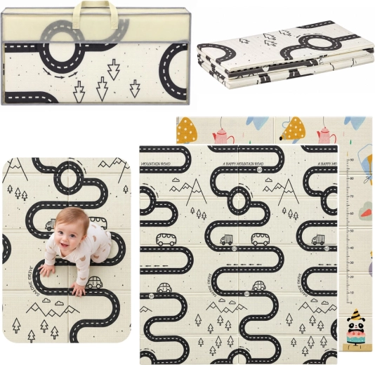 Double-Sided Foldable Foam Play Mat Road and Teddy Bear 180 × 200 cm