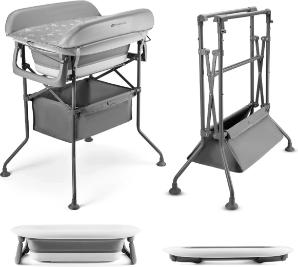 Kinderkraft preklopni stolić za presvlačenje s kadicom Bubbly Grey – sklopivi pult za presvlačenje i dječja kadica