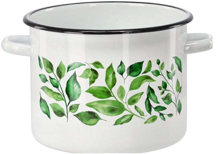 Emajlirani lonac 5,5 l 22 cm bijeli s motivom fikusa