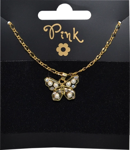 Pozlaćena ogrlica s privjeskom leptira i biserima