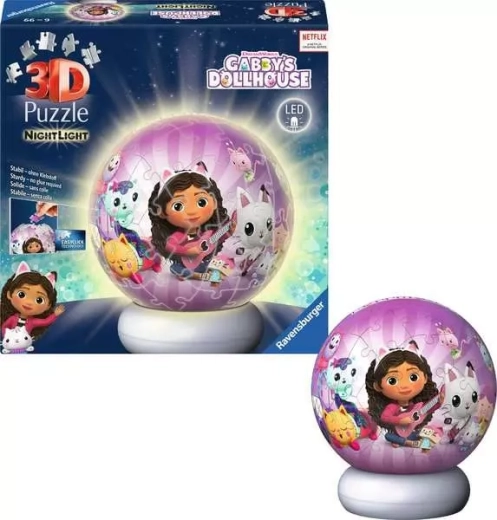 Ravensburger svjetleća 3D puzzle kugla Gábinina čarobna kućica – noćno izdanje (72 dijela)
