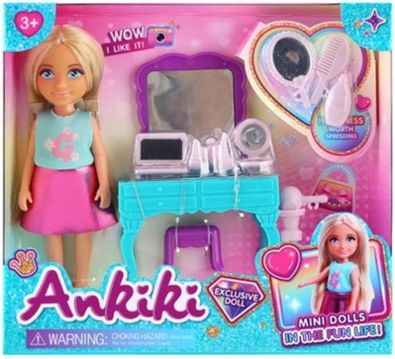 Doll with vanity table and accessories