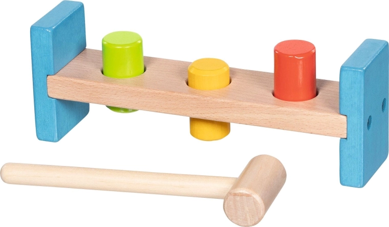 Goki wooden hammer bench with hammer and 3 pegs