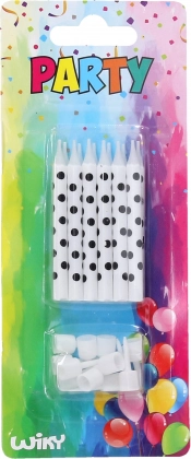 Svijeće s crnim točkicama sa stalkovima 12 kom