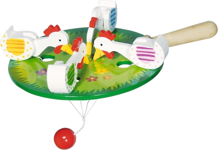Wooden pecking hens with swinging ball - 1 piece