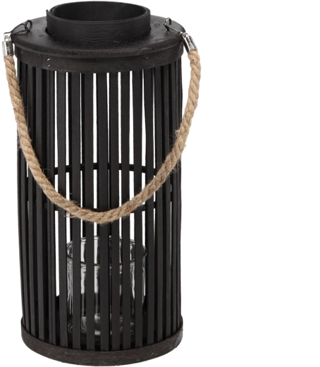 Drveni lampion 40 × 20 cm, crni