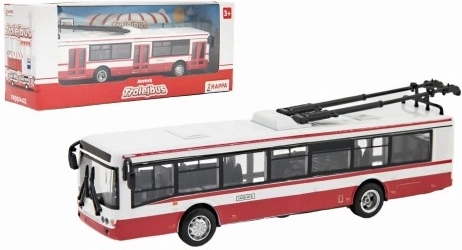 Trolejbus češki metalni crveni 16 cm s povratnim hodom u kutiji 20x8x6 cm CZ dizajn