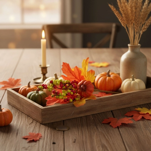 Autumn decorative picks with pumpkins, berries and leaves, 24 cm - 2 pieces
