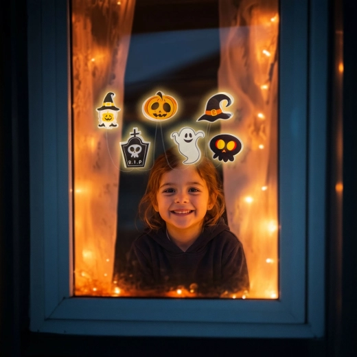 Halloween LED Window Decoration with Gel Pumpkins 85 cm