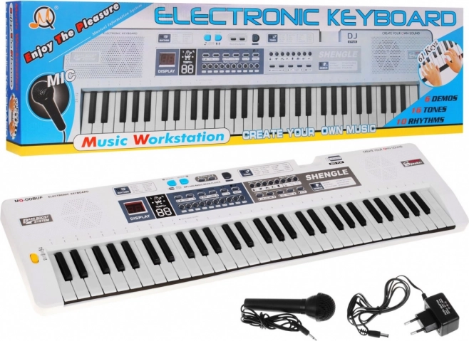 Bijeli dječji set s klavijaturom s mikrofonom, snimanjem i stereo zvučnicima