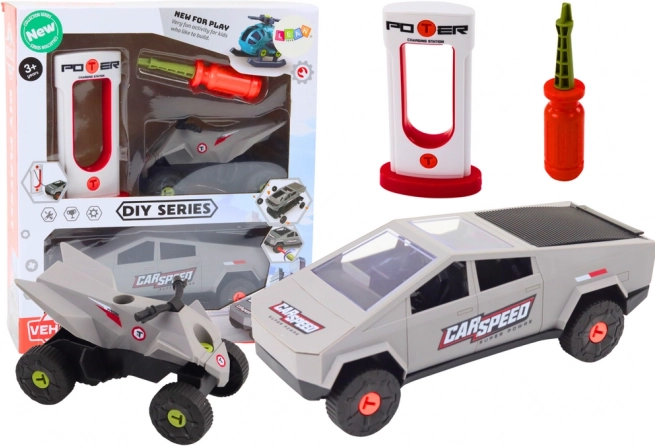 Set modernog auta s četverociklom za DIY montažu – siva