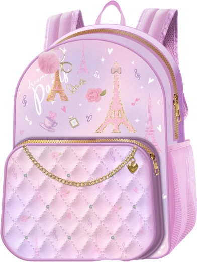 Deluxe Paris kids backpack, purple, with decorative chain