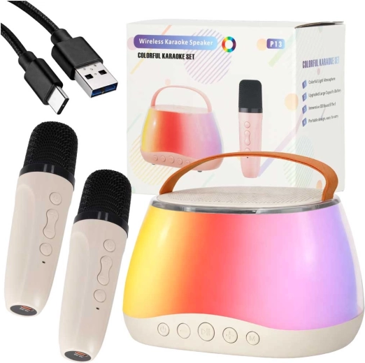 Karaoke set s Bluetooth zvučnikom, LED RGB i dvama bežičnim mikrofonima