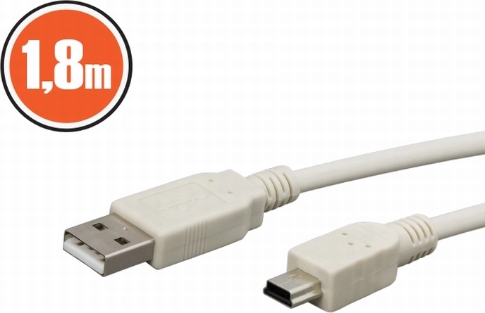 USB 2.0 A to mini B cable 1.8 m white