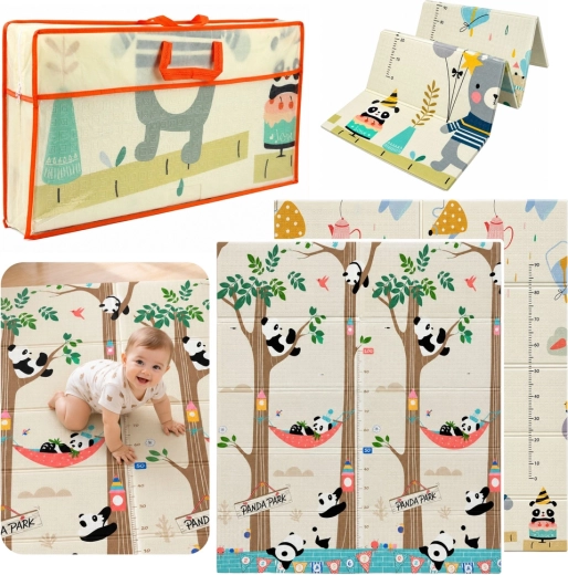 Double-Sided Foldable Foam Educational Play Mat for Children with Pandas and Bear Cubs 180 × 150 cm