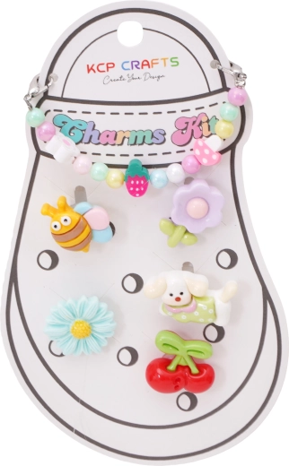 Set of decorative accessories for holey slippers – bee, cherries and playful beads