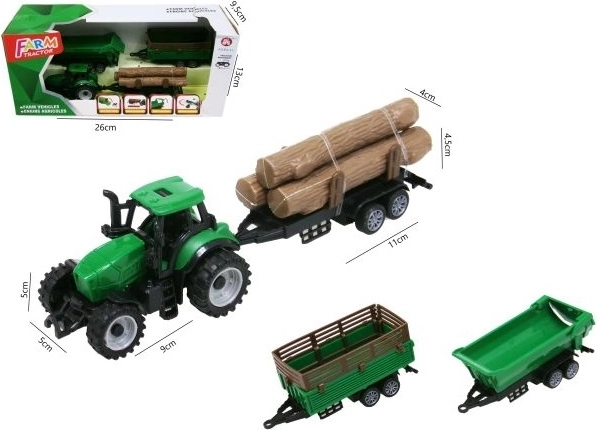 Zeleni traktor s 3 prikolice 18 cm