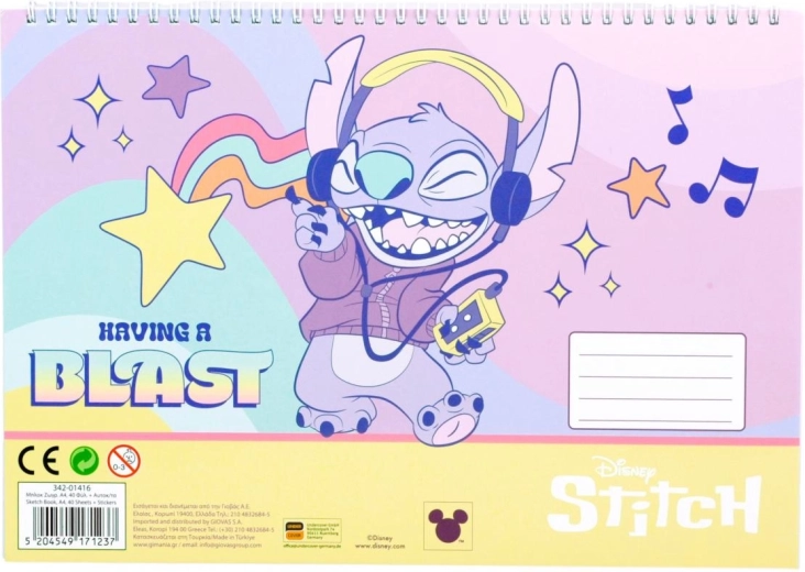 Spiralni blok sa samoljepljivim naljepnicama Lilo i Stitch A4