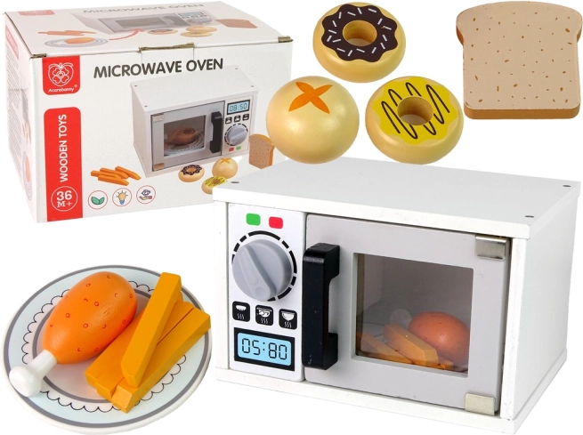 Drvena dječja mikrovalna pećnica s priborom – bijela