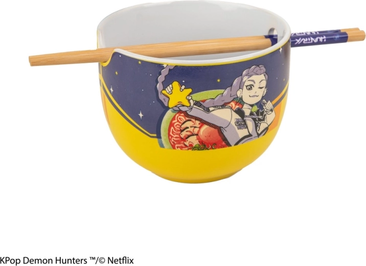 K-pop demon hunters ramen bowl with chopsticks (Rumi Superstar flavor)