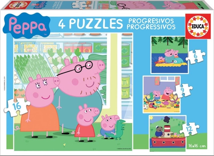 Puzzle EDUCA Pepa Prase 4 u 1 (6, 9, 12, 16 dijelova)
