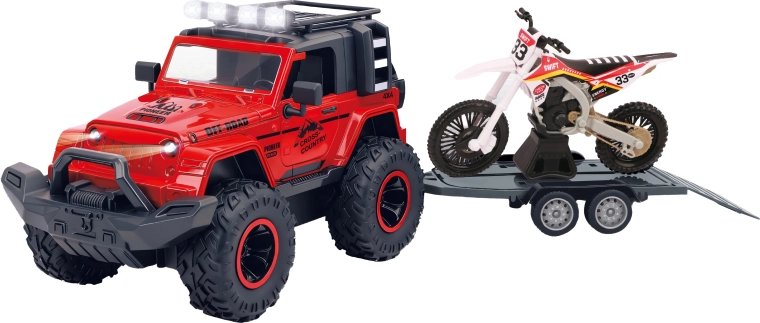 Terensko vozilo s prikolicom i motociklom sa svjetlosnim i zvučnim efektima 43 cm