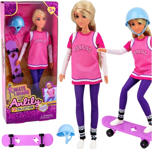 Anlily skateboarderica – lutka s ljubičastim skateboardom i kacigom 30 cm