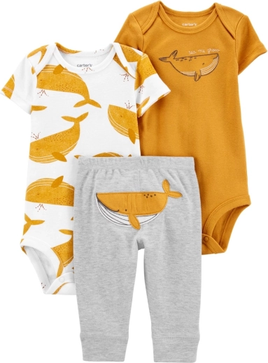 Carter's 3-dijelni set za dječaka – 2× body kratkih rukava i trenirka Mustard Whale, vel. 56 (NB)