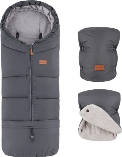 Petite&Mars zimski set: zimska vreća Jibot 3u1 i rukavice za kolica Jasie charcoal grey