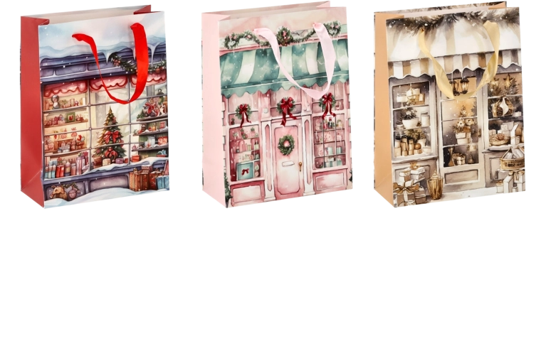 Božićna darovna vrećica s motivom kućice 18 × 24 × 8 cm