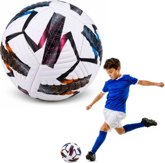 Trening nogometna lopta veličine 5, bijela s višebojnim uzorkom (22 cm)