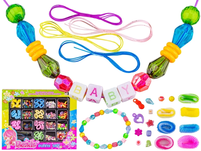 Jewelry and hair accessory making set with beads and hair elastics