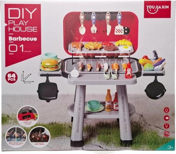 Children’s garden BBQ grill with lights and water steam effect (64 pieces)