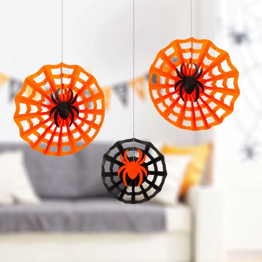 Halloween paper spider web decoration with spider 30/40 cm - 3 pieces