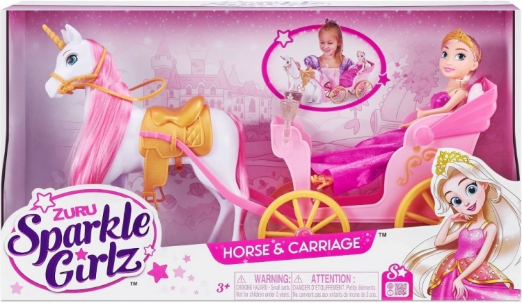 Lutka princeza s jednorogom i kočijom SPARKLE GIRLZ 26,5 cm