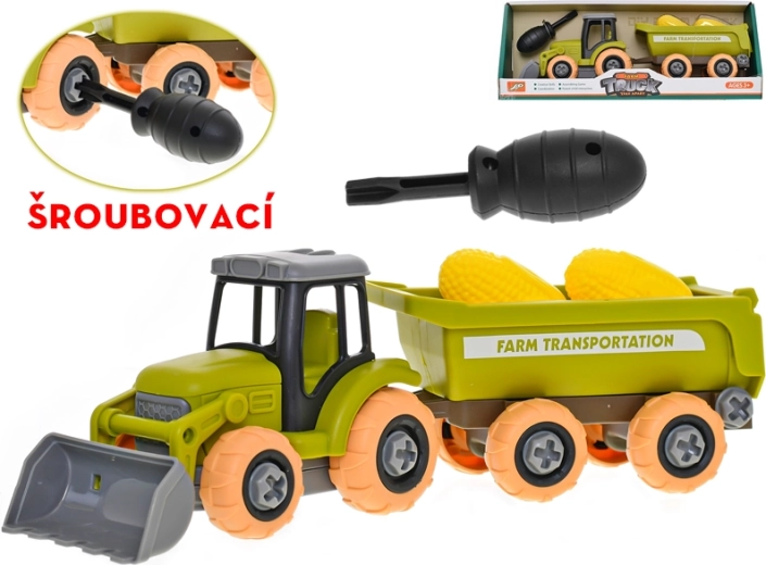 Traktor sa mehanizmom na vijčanje s prikolicom i kukuruzom 28 cm