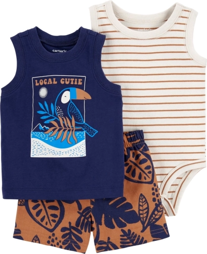 Carter’s 3-dijelni set za bebu: bodi bez rukava, majica bez rukava i kratke hlače Navy bird (dječak)