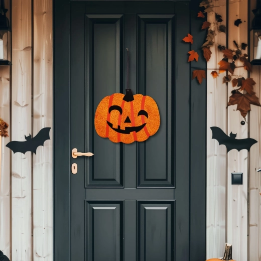 Hanging Halloween Pumpkin Decoration Made of Wood 30 × 25 cm