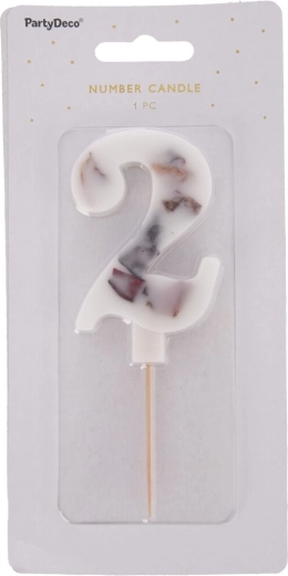 Tortna svijeća cvijet bijela broj 2, 8 cm