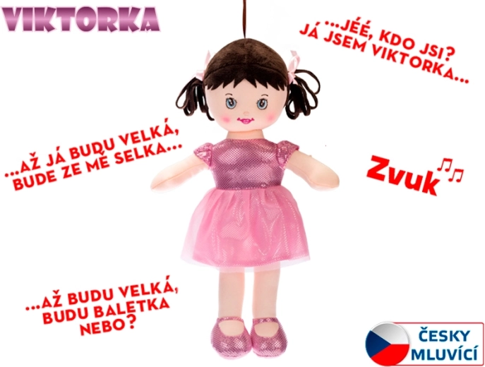 Govorena platnena lutka Viktorka 32 cm – svjetloružičasta