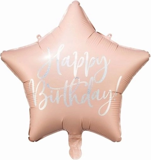 Folijski balon zvijezda Happy Birthday svijetlo puderasto ružičasti 40 cm - 1 komad