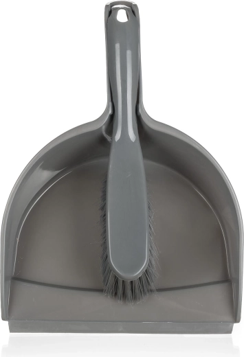 Metlica i lopatica s gumiranim rubom Economy, srebrna