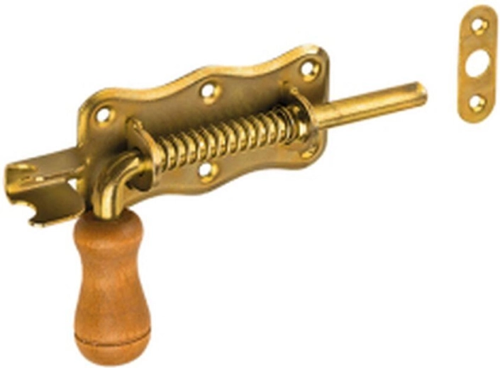 Opružna zasunica s drvenom završnom kapicom 150 × 50 mm, žuti cink