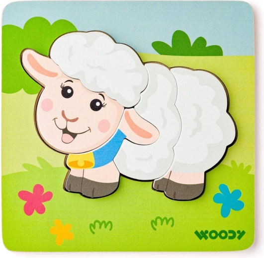 Woody baby umetajuća puzzle ovčica 5 dijelova na ploči - 1 komad