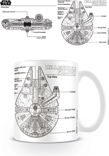 Keramička šalica Star Wars – nacrt Millennium Falcon, 315 ml